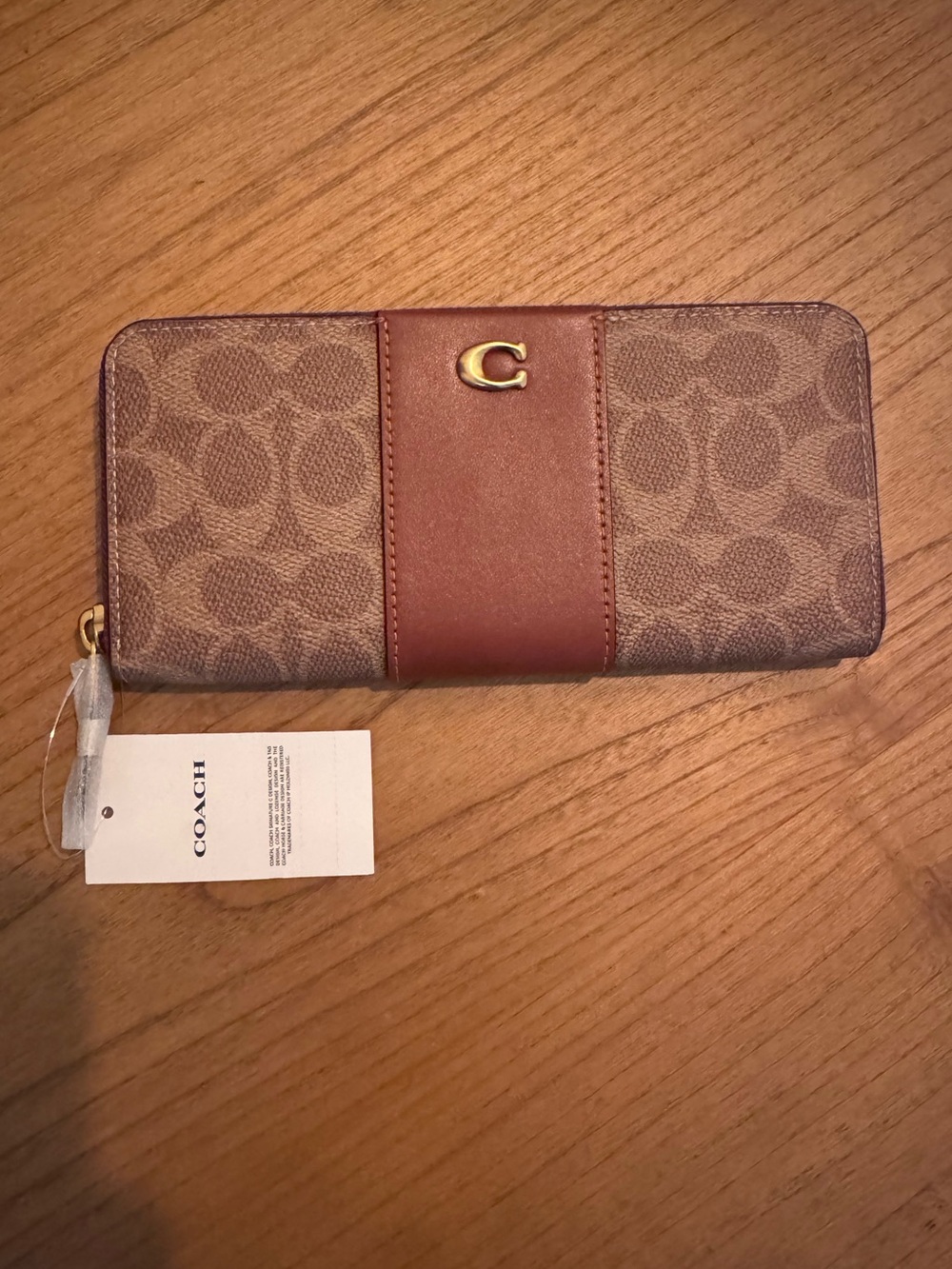 Coach Brown Signature Zip Around Wallet with Gold 'C'